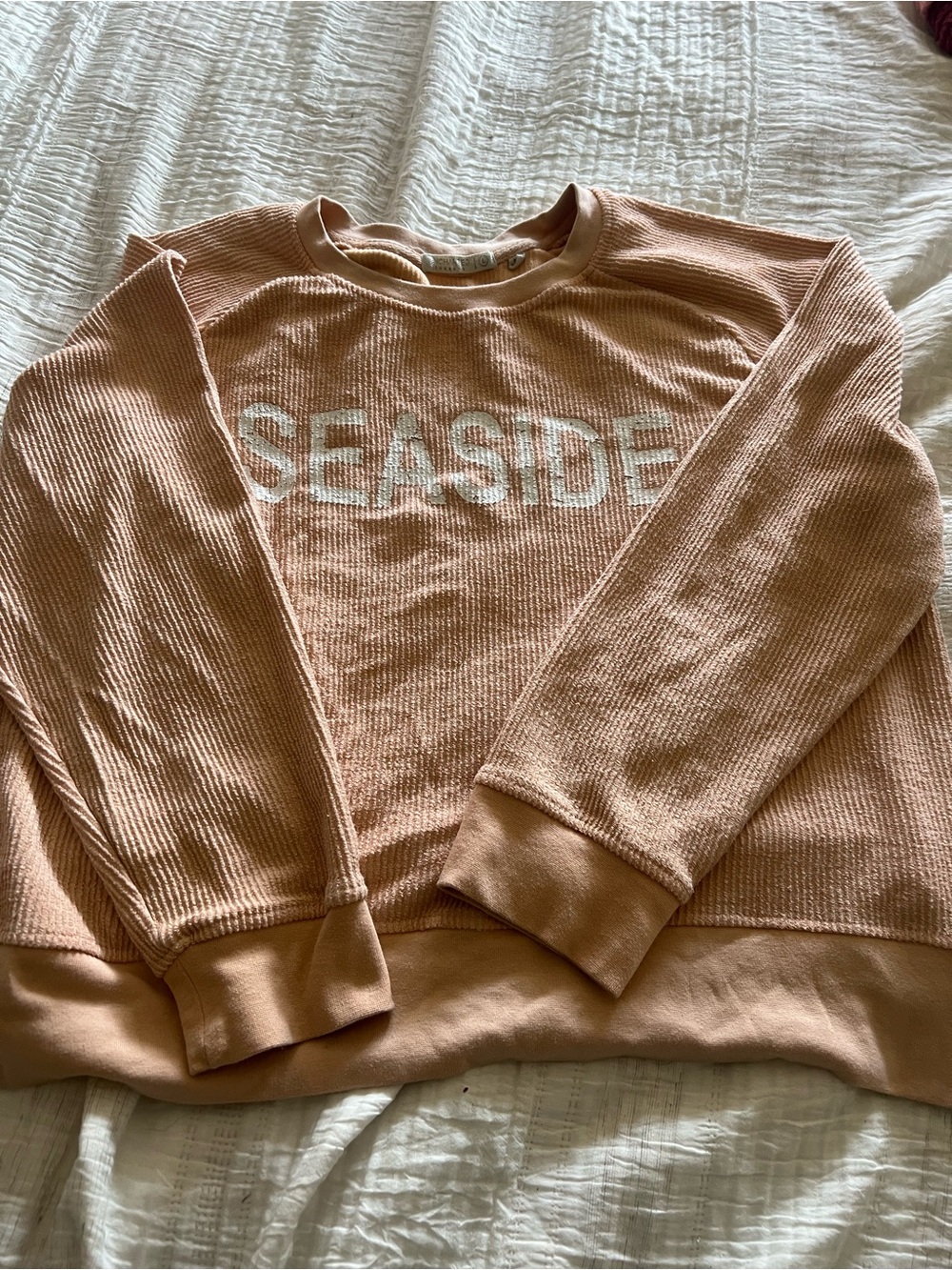 Seaside Waffle Knit Crewneck Pullover - Peach